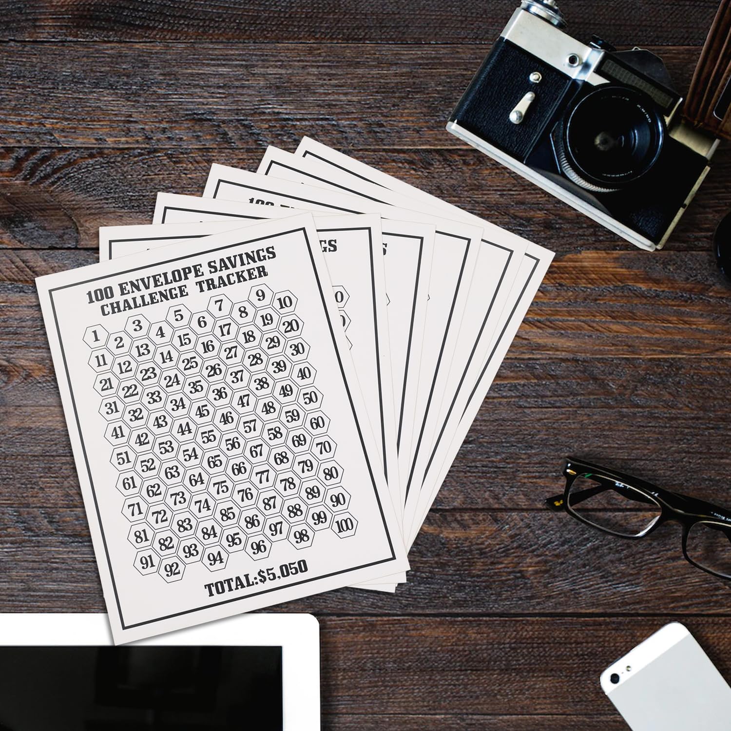 20 Sheets Money Saving Challenge Tracker, 7.9x5.9in Waterproof